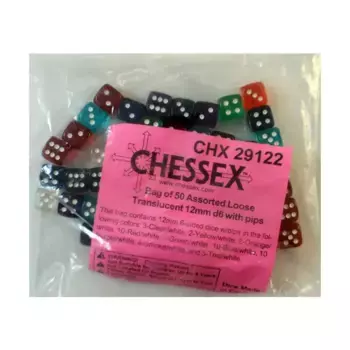 Полупрозрачные кубики d6 диаметром 12 мм с точками (50), Dice - Bags of Dice (Assorted Colors) (Chessex)