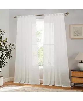 Полупрозрачные прозрачные стержни из искусственного льна Emily с карманом на спине, легкие оконные шторы с широкими панелями, пара HLC.me, белый