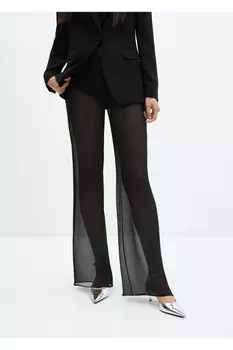 Полупрозрачные широкие брюки Mango, черный