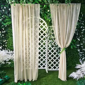 Полупрозрачные шторы с кисточками, карманные шторы, кухонные шторы в стиле кантри, гостиная, 1 шт., 140x150 см Qelus, бежевый