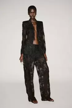Полупрозрачные текстурные брюки с пайетками ZARA, черный