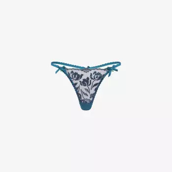 Полупрозрачные тканые стринги со средней посадкой и бантом Agent Provocateur, темно-синий