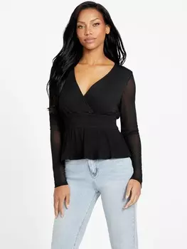 Полупрозрачный топ Diamante Guess Factory, черный