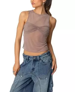 Полупрозрачный топ Erica с защипами Edikted, коричневый