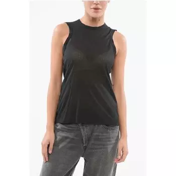 Полупрозрачный топ из хлопковой смеси с круглым вырезом Roberto Collina, Black
