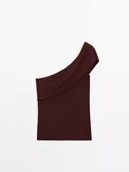 Полупрозрачный топ в рубчик с асимметричным вырезом горловины Massimo Dutti, бордовый