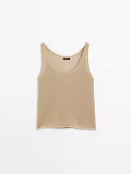 Полупрозрачный трикотажный топ с бретелями Massimo Dutti, золотой