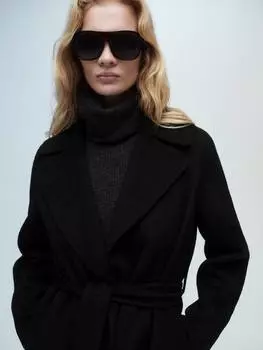 Полушерстяное пальто из батина Mango, черный