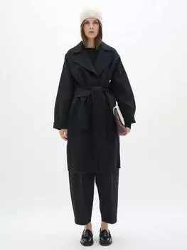 Полушерстяное пальто с поясом от tilla InWear, черный