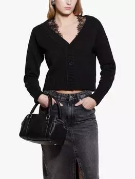 Полушерстяной кардиган с кружевной отделкой SISLEY, черный