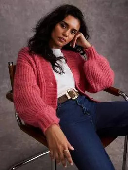 Полушерстяной кардиган с рукавами-баллонами Mint Velvet, розовый