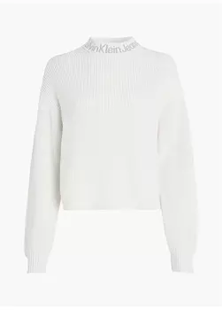 Полуводолазка, обычный однотонный белый свитер, женский Calvin Klein Jeans