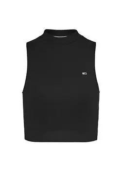 Полуводолазка однотонная черная женская спортивная майка TJW CRP MOCKNECK TANK Tommy Jeans, черный