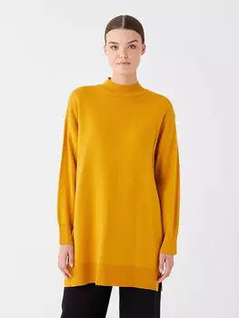 Полуводолазка, однотонная женская трикотажная туника оверсайз с длинными рукавами LCW Modest, горчица