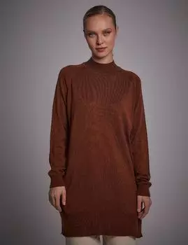 Полуводолазка Трикотажная Туника Красно-Коричневый Kayra