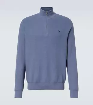 Полузастёгивающийся хлопковый свитер Polo Ralph Lauren, Capri Blue