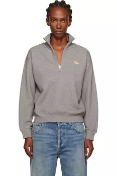 Полузастёгивающийся свитшот с вышивкой лисёнка Maison Kitsun, серый