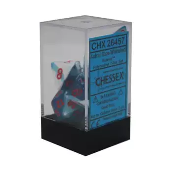 Poly Set Astral Blue & White с красным (7), Dice - Gemini - Poly Sets (Chessex)