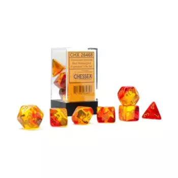 Poly Set полупрозрачный красно-желтый с золотом (7), Dice - Gemini - Poly Sets (Chessex)