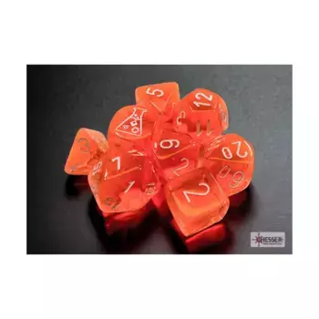 Poly Set Полупрозрачный неоновый оранжевый с белым (8), Dice - Lab - Poly Sets (Chessex)