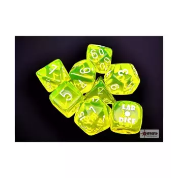 Poly Set Полупрозрачный неоновый желтый с белым (8), Dice - Lab - Poly Sets (Chessex)