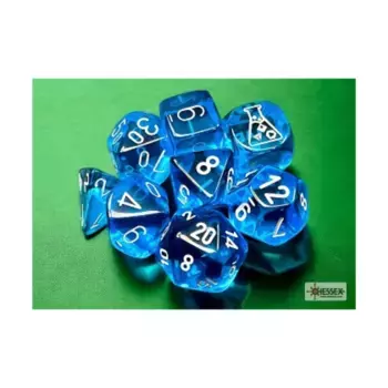 Poly Set Полупрозрачный тропический синий с белым (8), Dice - Lab - Poly Sets (Chessex)