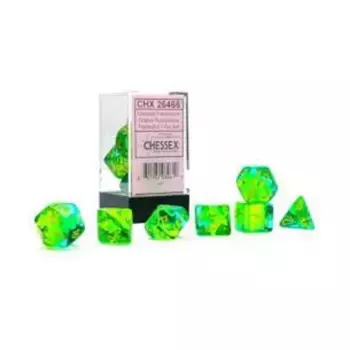 Poly Set полупрозрачный зелено-бирюзовый с желтым (7), Dice - Gemini - Poly Sets (Chessex)