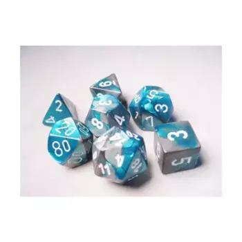 Poly Set Сталь и бирюзовый с белым (7), Dice - Gemini - Poly Sets (Chessex)