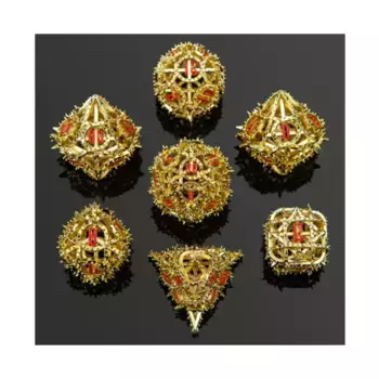 Полый поли-набор Demon Cage — золотой с красным (7), Dice & Accessories (HYMGHO Dice)