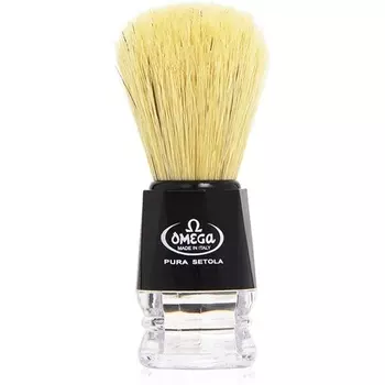 Помазок для бритья из кабаньего волоса Omega of Italy с черной/прозрачной пластиковой ручкой