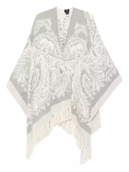 Пончо ETRO с узором пейсли и бахромой, белый