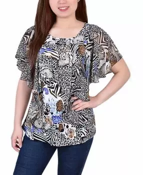 Пончо из шифона с рукавами миниатюрного размера и топ с вырезом с заклепками NY Collection, мульти