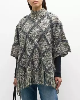 Пончо Macro Argyle Wool Couture Brunello Cucinelli, цвет Czm37 Anthracite
