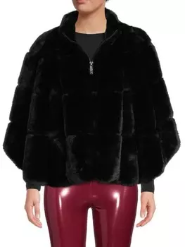 Пончо на молнии из искусственного меха BELLE FARE Black