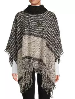 Пончо Nine West полосатое из букле с высоким воротником, черный/бежевый