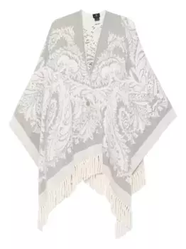 Пончо с бахромой и узором пейсли ETRO, белый