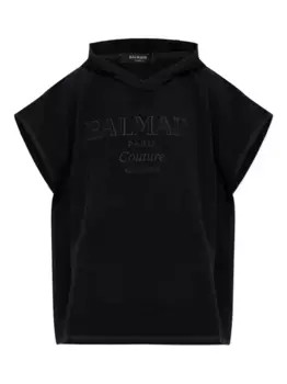 Пончо с вышитым логотипом BALMAIN, черный