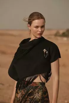 Пончо укороченное Anthropologie из смесовой шерсти, черный