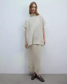 Пончо вязанной вязки Sfera, бежевый