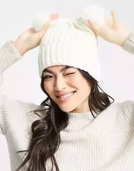 Поношенная шапка с помпоном белого цвета Threadbare