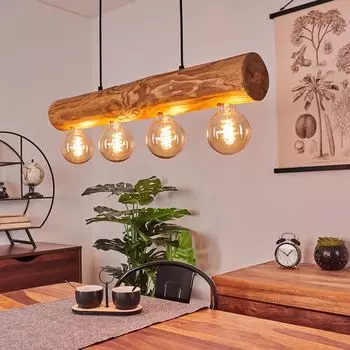 »Pontinvrea« Подвесной светильник с 4 лампами из металла/дерева черного/натурального цвета. hofstein