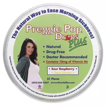 Pop Drops Plus, Кислая малина и кислый лимон, 10 мг, 21 штука Preggie