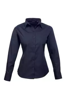 Поплиновая блузка с длинным рукавом. Простая рабочая рубашка. Premier, темно-синий