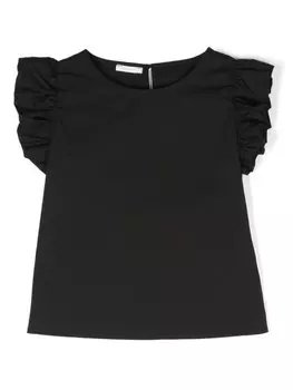 Поплиновая блузка с оборками Miss Grant Kids, черный