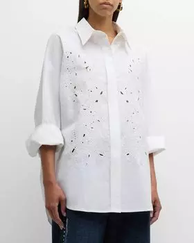 Поплиновая блузка с вышивкой Power и люверсами DOROTHEE SCHUMACHER, цвет 100 - Pure White