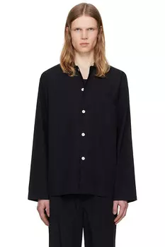 Поплиновая пижамная рубашка с длинными рукавами Tekla, черный