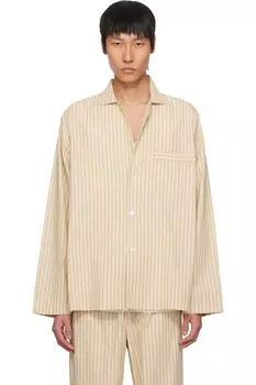 Поплиновая пижамная рубашка с длинными рукавами Tekla, цвет corinth stripes