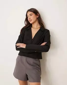 Поплиновая приталенная рубашка черного цвета Miss Selfridge