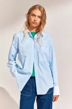Поплиновая рубашка оверсайз H&amp;M, голубой/белые полосы