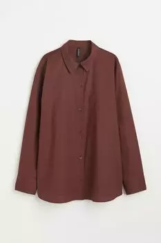 Поплиновая рубашка оверсайз H&M, темно коричневый